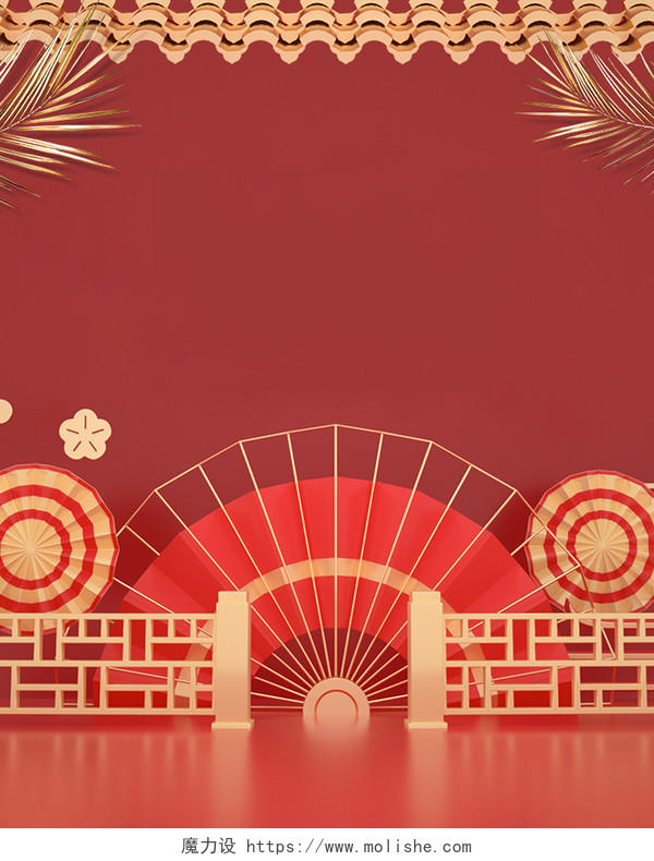 红色立体竖版新年春节年货节海报背景素材